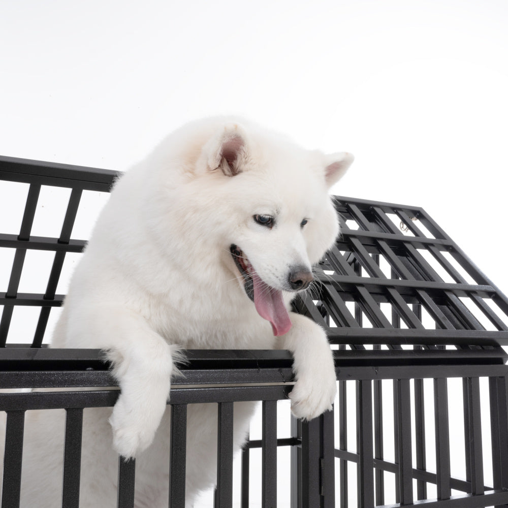 52&quot; Heavy Duty Dog Crate Large Dog cage Strong Metal Dog Kennels and Crates for Large Dogs with 4 Lockable Wheels