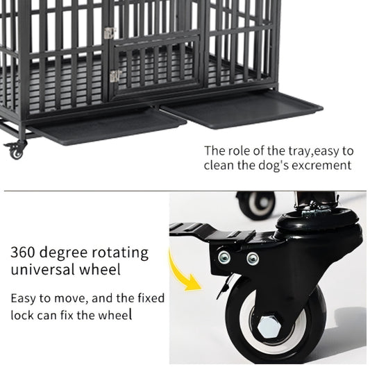 52&quot; Heavy Duty Dog Crate Large Dog cage Strong Metal Dog Kennels and Crates for Large Dogs with 4 Lockable Wheels