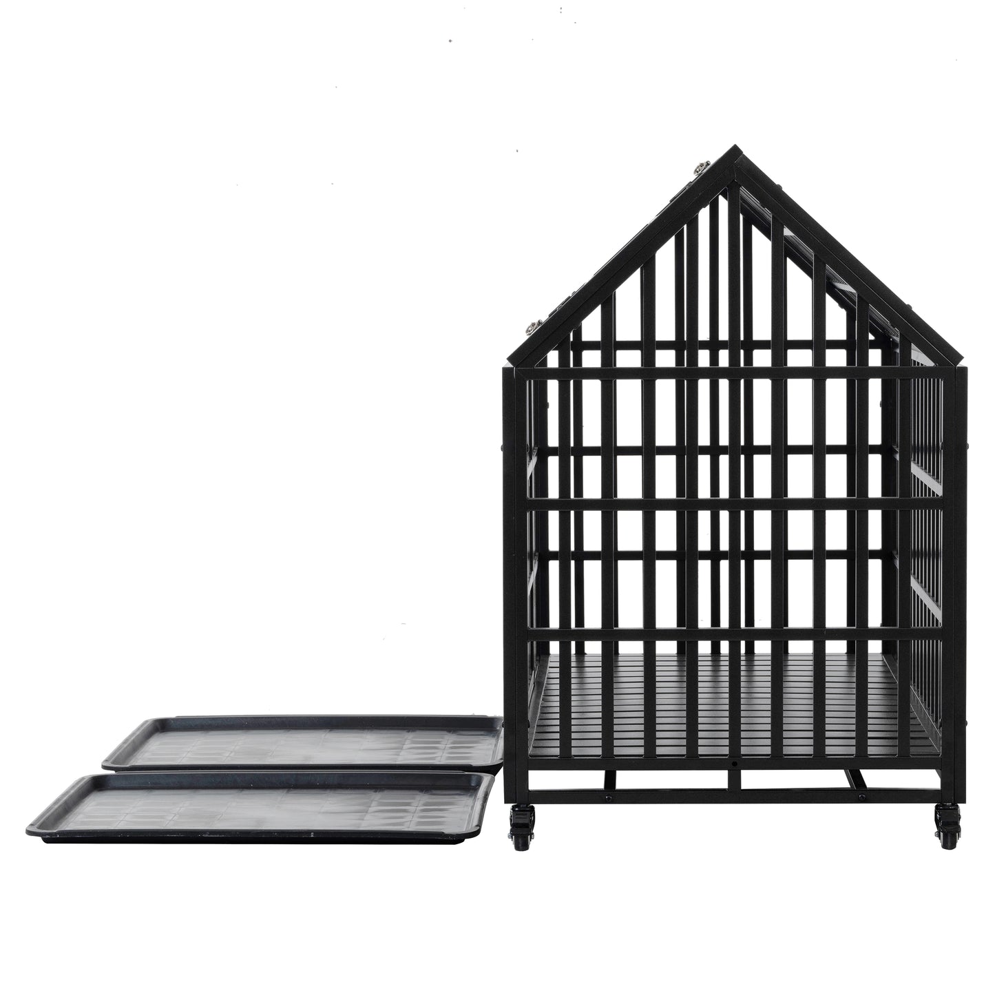 52&quot; Heavy Duty Dog Crate Large Dog cage Strong Metal Dog Kennels and Crates for Large Dogs with 4 Lockable Wheels