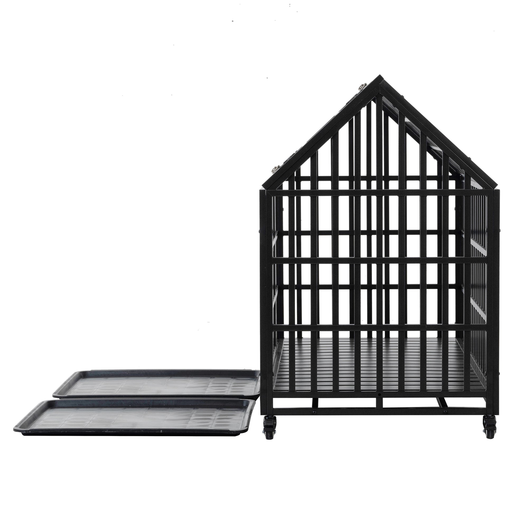 52&quot; Heavy Duty Dog Crate Large Dog cage Strong Metal Dog Kennels and Crates for Large Dogs with 4 Lockable Wheels