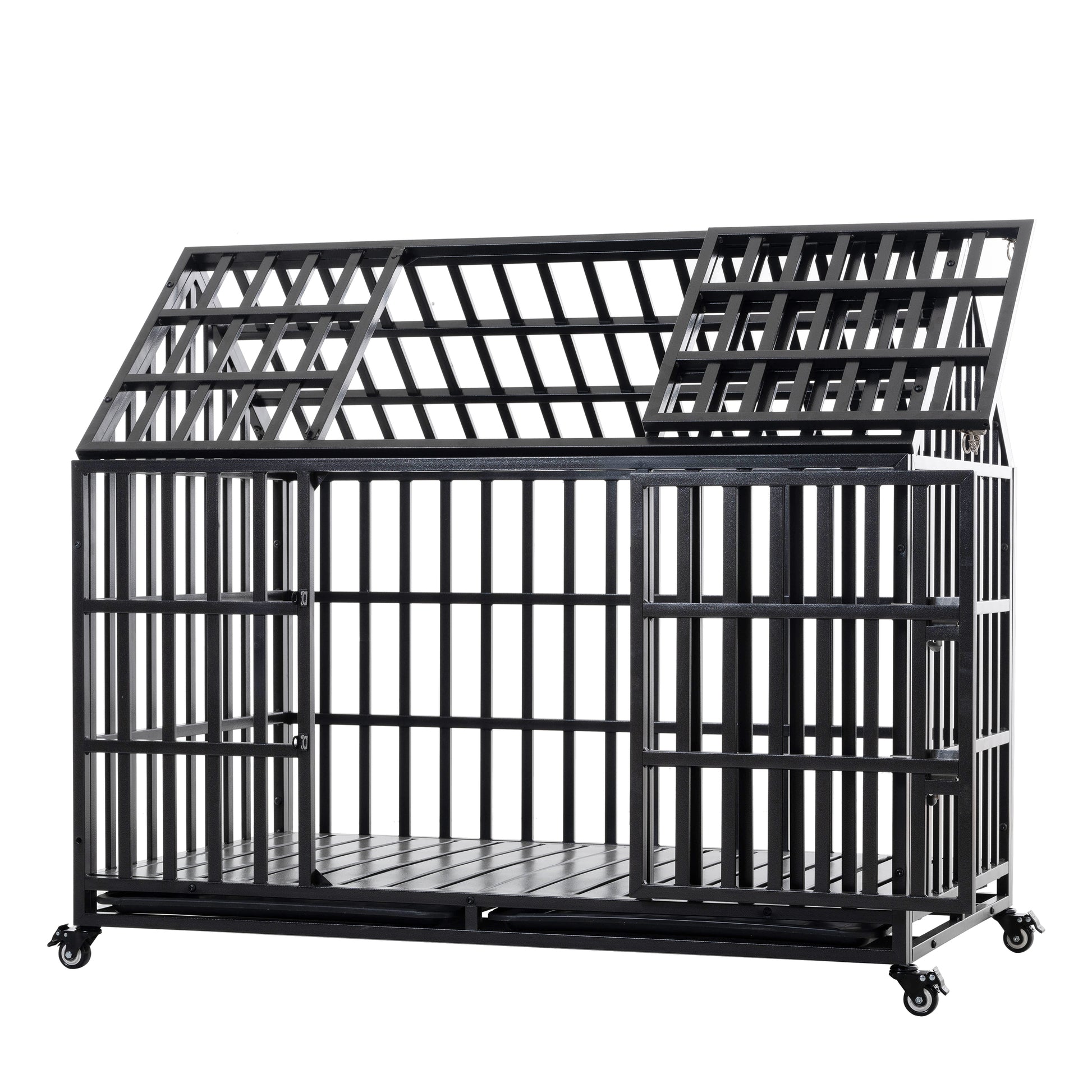 52&quot; Heavy Duty Dog Crate Large Dog cage Strong Metal Dog Kennels and Crates for Large Dogs with 4 Lockable Wheels