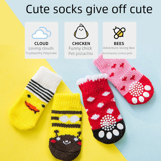 Anti-slip Bottom Pet Socks For Small Dogs Dog Foot Covers For Teddy Poodles Cotton Socks 4-piece Set Quality Pet Supplies