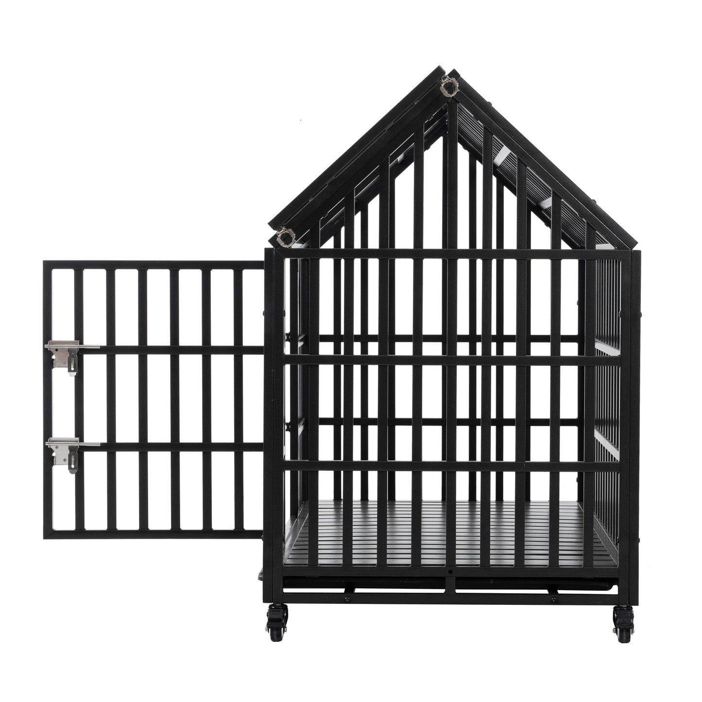 52&quot; Heavy Duty Dog Crate Large Dog cage Strong Metal Dog Kennels and Crates for Large Dogs with 4 Lockable Wheels